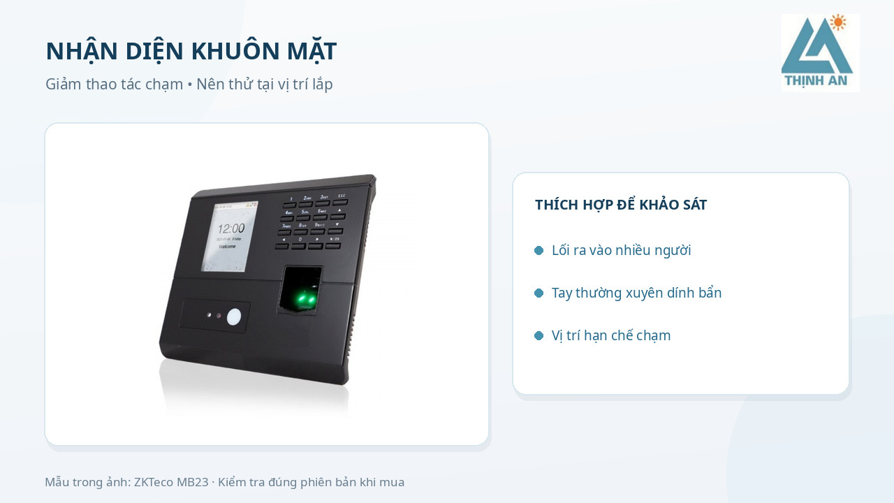 Máy chấm công nhận diện khuôn mặt ZKTeco MB23 với bàn phím, màn hình và cảm biến trên mặt trước