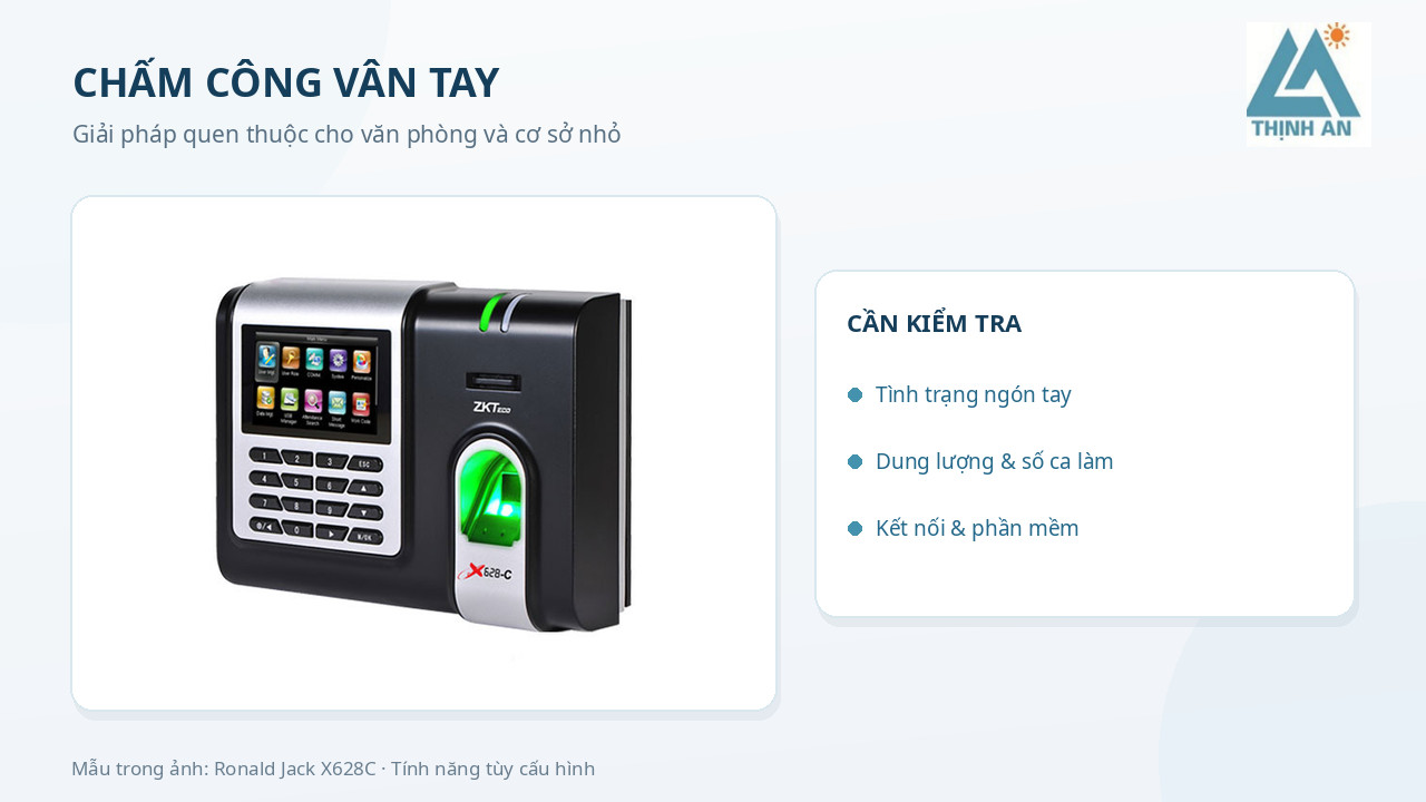 Máy chấm công vân tay Ronald Jack X628C với bàn phím và cảm biến vân tay màu xanh
